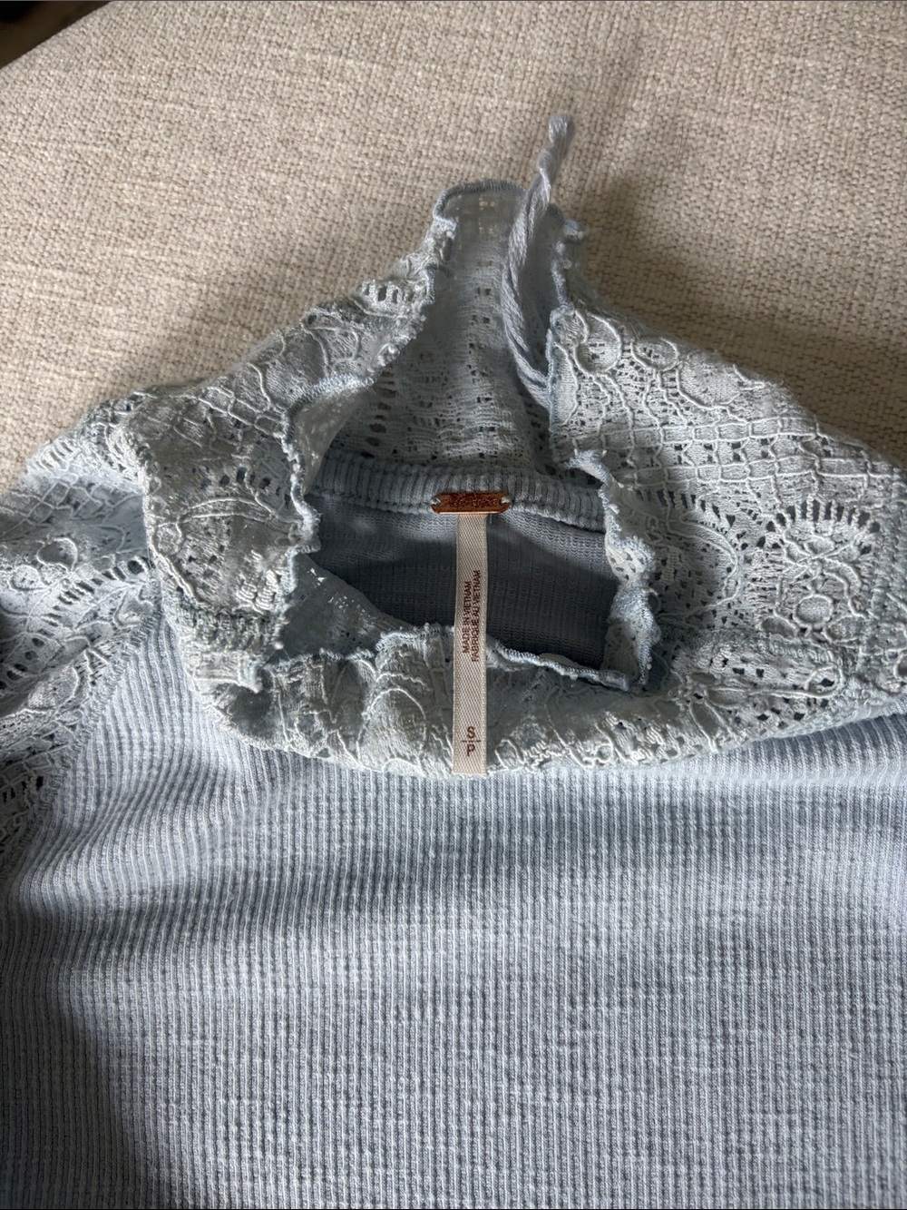 Free People Pale Blue Ribbed Lace-Trim Camisole